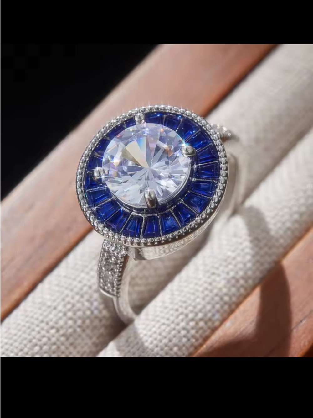 NEW Art DecoVintage-Style Sapphire and Diamond Halo Ring size 8